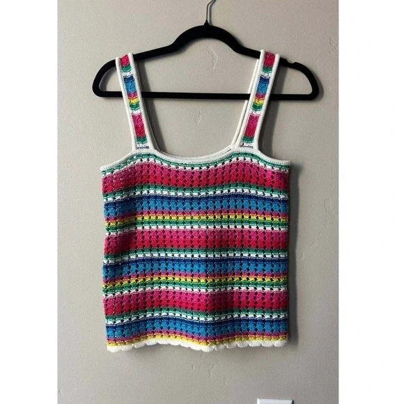 Gap Crochet Stripe Tank Top XS Multicolor Boho Resortwear Euro Summer Beach - Picture 2 of 4